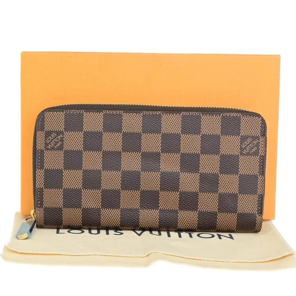 LOUIS VUITTON Zippy Wallet Long Purse Damier Ebene Leather Brown N60015 27RK056 - Picture 1 of 15